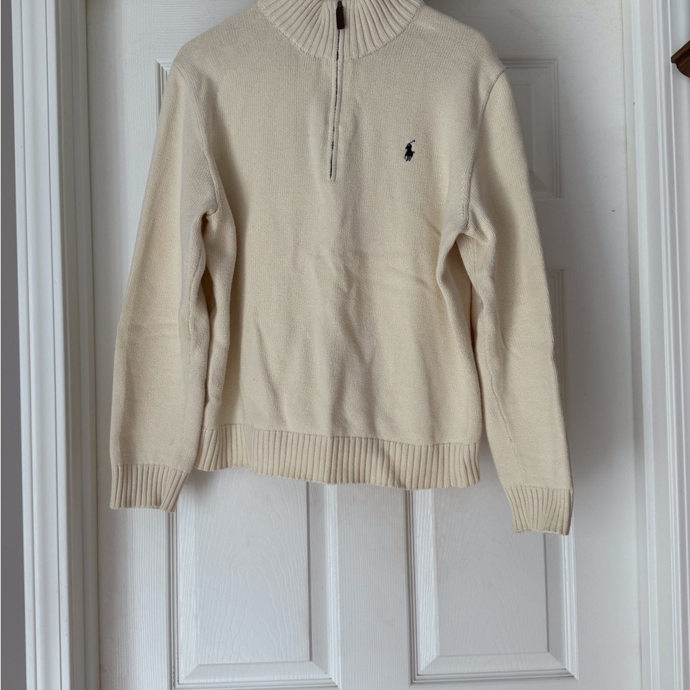 Men's Polo Zip-Up Cream Sweater